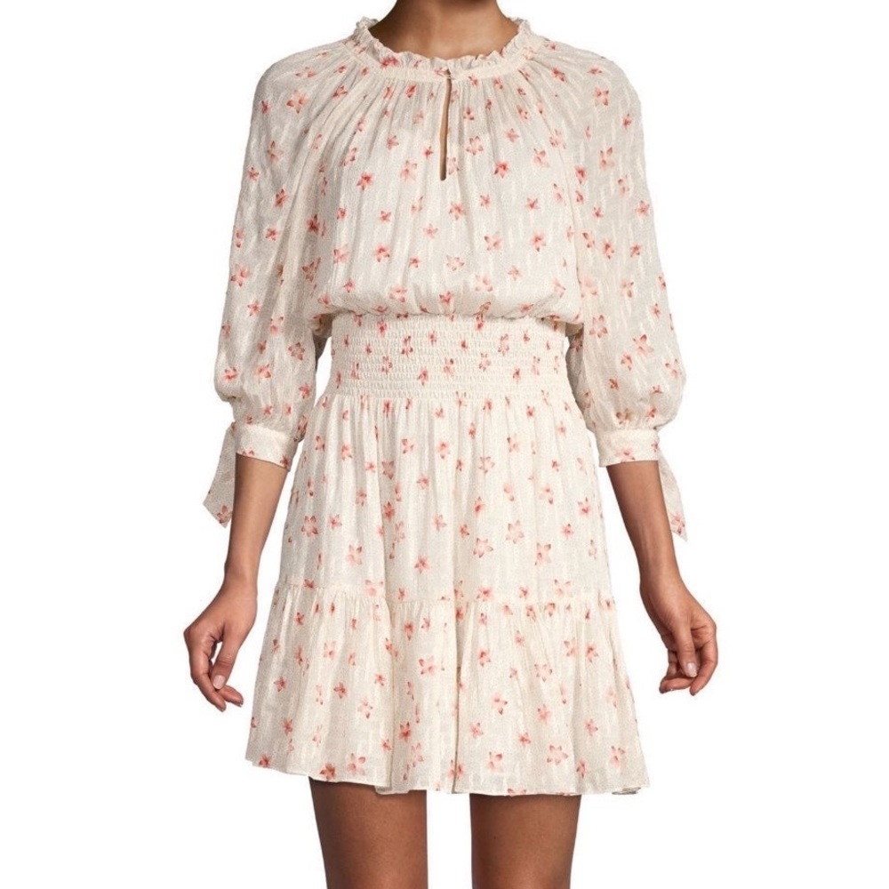 NEW// Rebecca Taylor Maui Clip Silk Floral Long-Sleeve Dress Orig$495 Size M